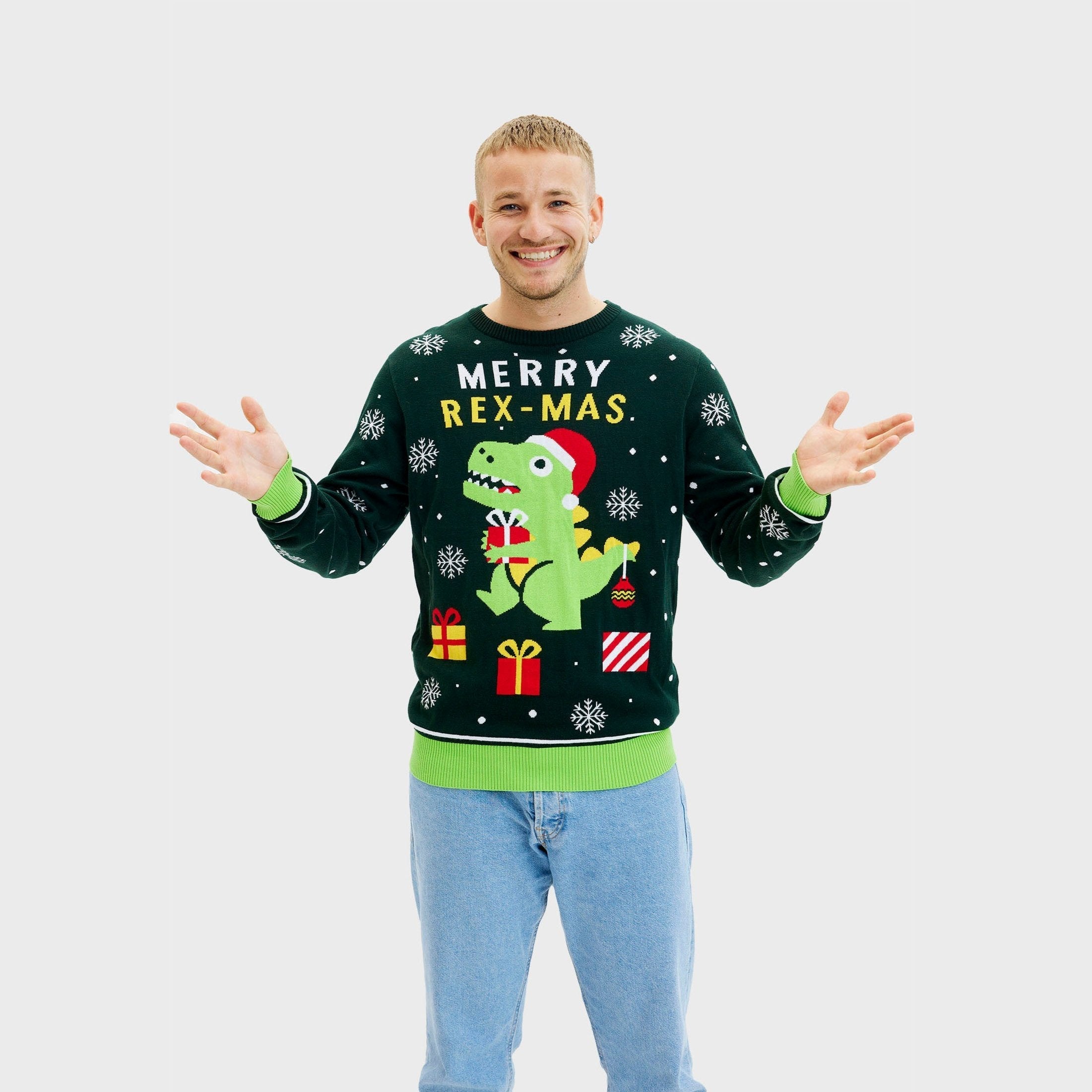 Niedlicher Dino-Weihnachtspullover – Herren.